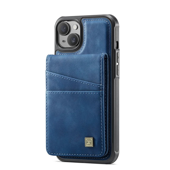 AUTSPACE For iPhone 15 Case  A12 Leather Phone Case with Detachable Card Bag - Blue - 2