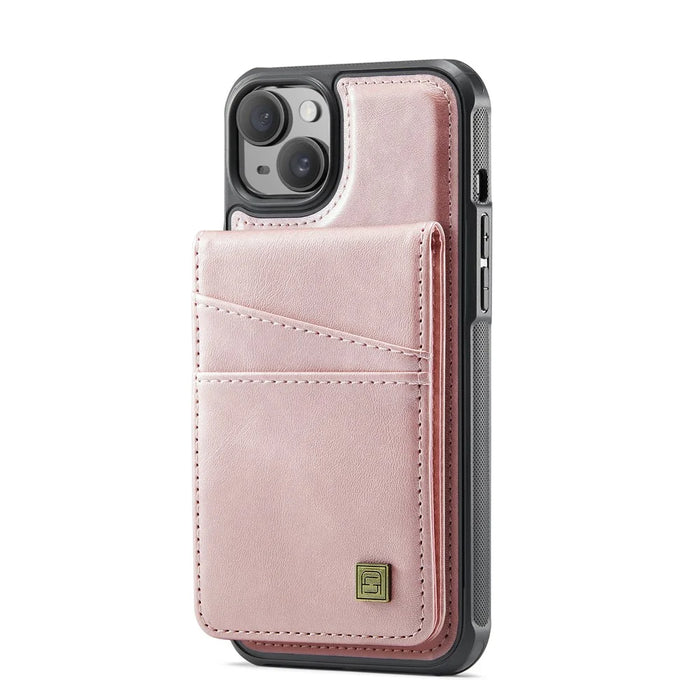 AUTSPACE For iPhone 15 Plus Case  A12 Leather Phone Case with Detachable Card Bag - Rose Gold - 2