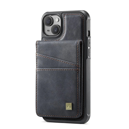 AUTSPACE For iPhone 14 Case  A12 Leather Phone Case with Detachable Card Bag - Black - 2