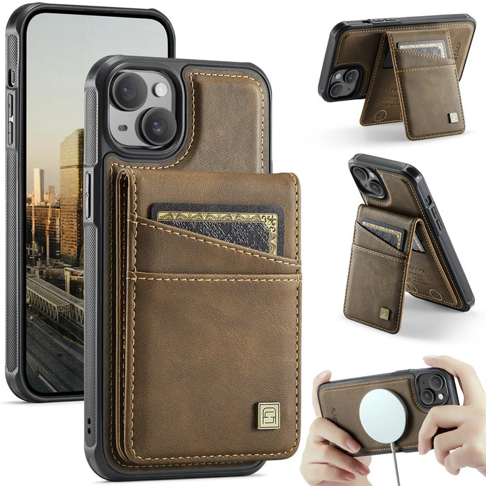 AUTSPACE For iPhone 13 6.1 inch Case  A12 Leather Phone Case with Detachable Card Bag - Coffee - 1