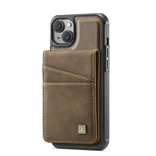 AUTSPACE For iPhone 13 6.1 inch Case  A12 Leather Phone Case with Detachable Card Bag - Coffee - 2