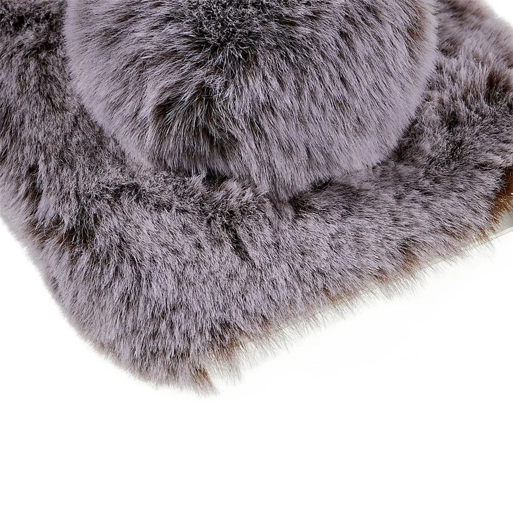 For iPhone 14 Cute 3D Bunny Ears Furry Winter Warm Case Collision Resistant TPU Protective Phone Cover with Glitter Rhinestone Bowknot - Brown - 5