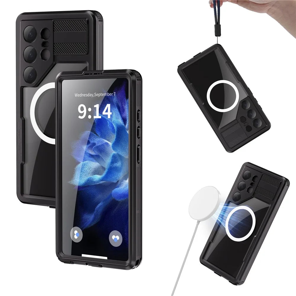 REDPEPPER For Samsung Galaxy S25 Ultra IP68 Waterproof Magnetic Case Clear Phone Cover - Black - 3