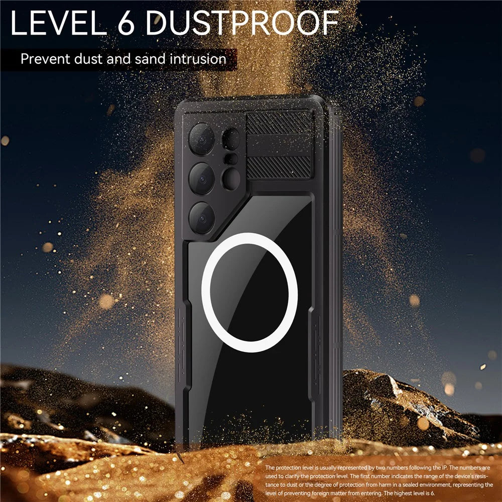 REDPEPPER For Samsung Galaxy S25 Ultra IP68 Waterproof Magnetic Case Clear Phone Cover - Black - 4