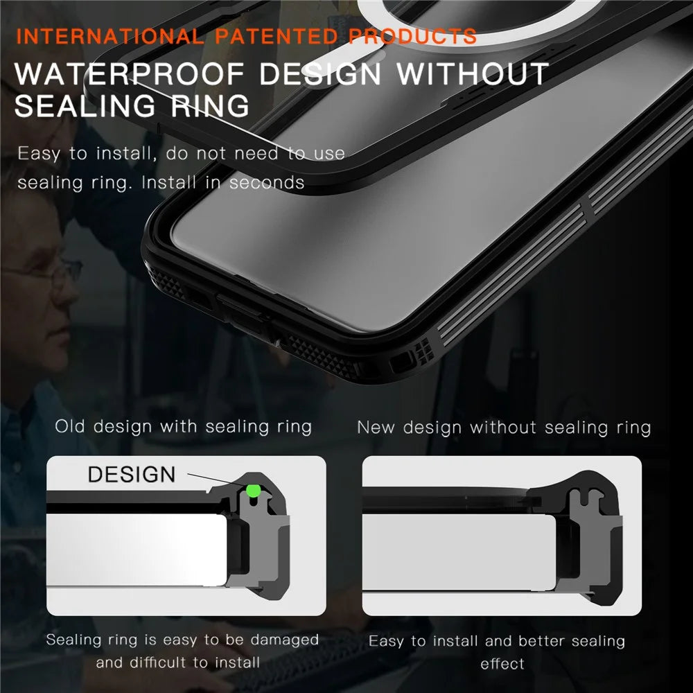 REDPEPPER For Samsung Galaxy S25 IP68 Waterproof Magnetic Case Clear Phone Cover - Black - 2