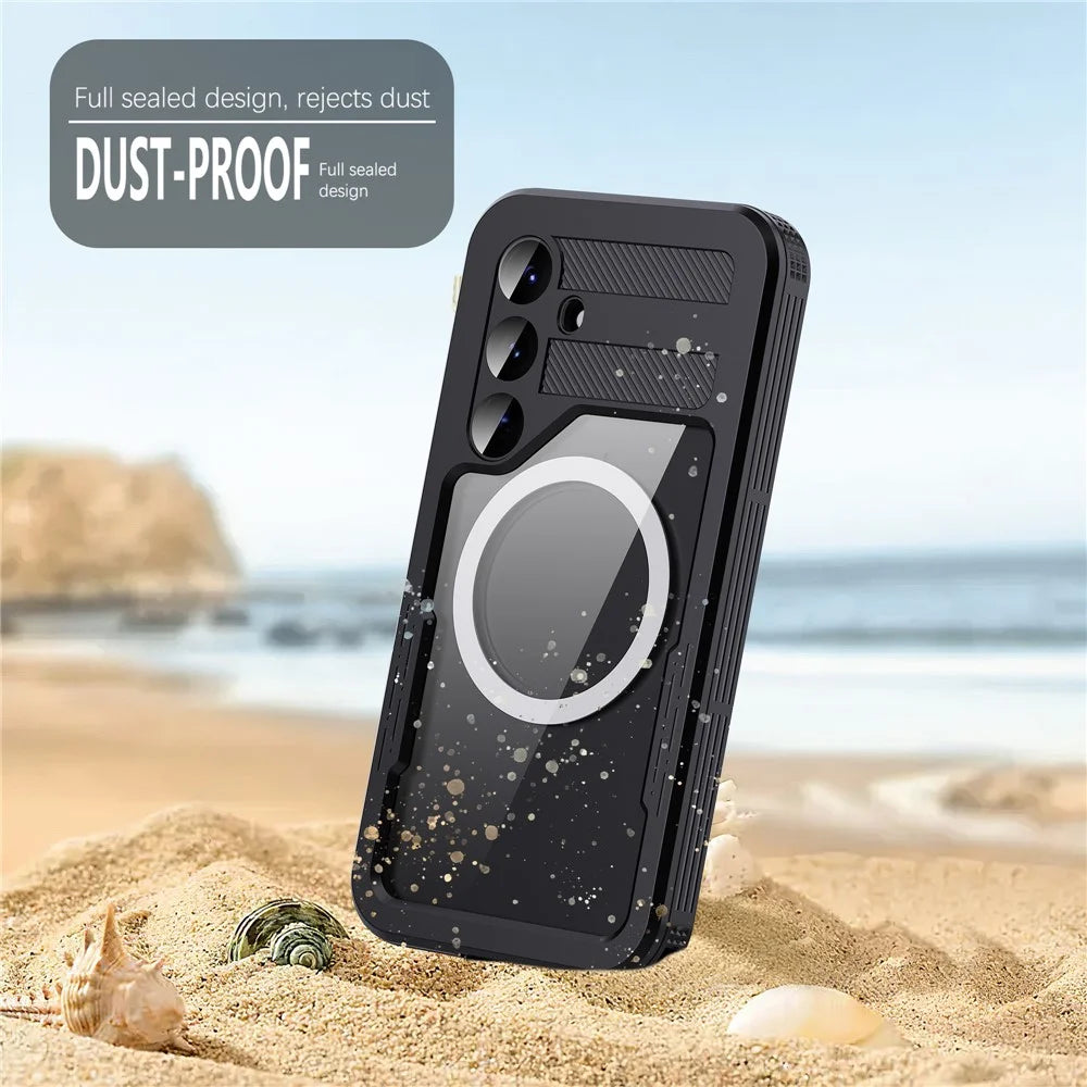 REDPEPPER For Samsung Galaxy S25 IP68 Waterproof Magnetic Case Clear Phone Cover - Black - 3