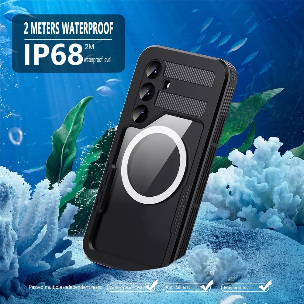 REDPEPPER For Samsung Galaxy S25 IP68 Waterproof Magnetic Case Clear Phone Cover - Black - 5