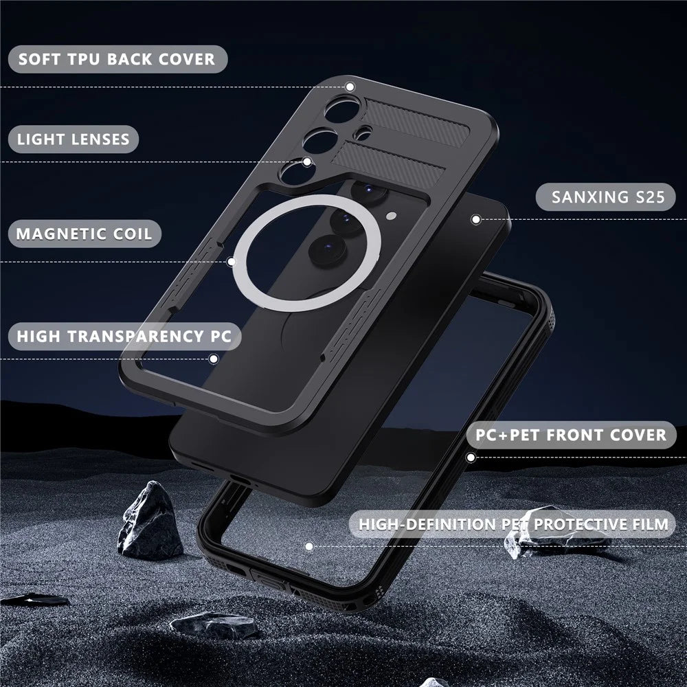 REDPEPPER For Samsung Galaxy S25 IP68 Waterproof Magnetic Case Clear Phone Cover - Black - 7