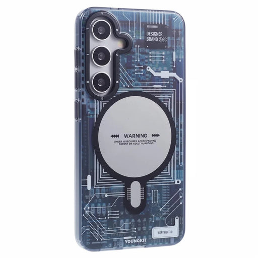 YOUNGKIT For Samsung Galaxy S25 Magnetic Case IMD Circuit Board PC TPU Phone Cover Matte Finish - Grey - 1