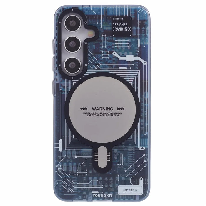 YOUNGKIT For Samsung Galaxy S25 Magnetic Case IMD Circuit Board PC TPU Phone Cover Matte Finish - Grey - 3