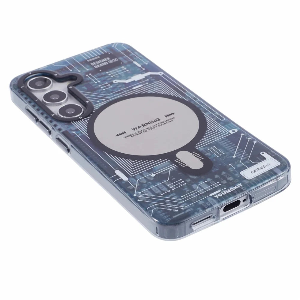 YOUNGKIT For Samsung Galaxy S25 Magnetic Case IMD Circuit Board PC TPU Phone Cover Matte Finish - Grey - 4