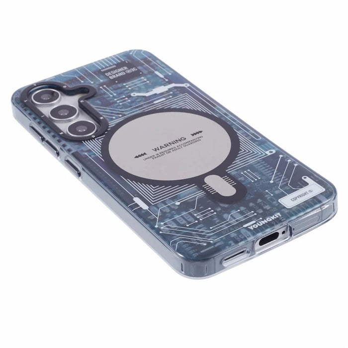 YOUNGKIT For Samsung Galaxy S25 Magnetic Case IMD Circuit Board PC TPU Phone Cover Matte Finish - Grey - 4