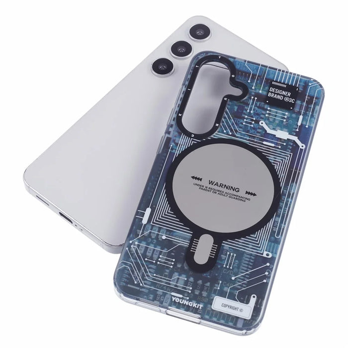 YOUNGKIT For Samsung Galaxy S25 Magnetic Case IMD Circuit Board PC TPU Phone Cover Matte Finish - Grey - 5