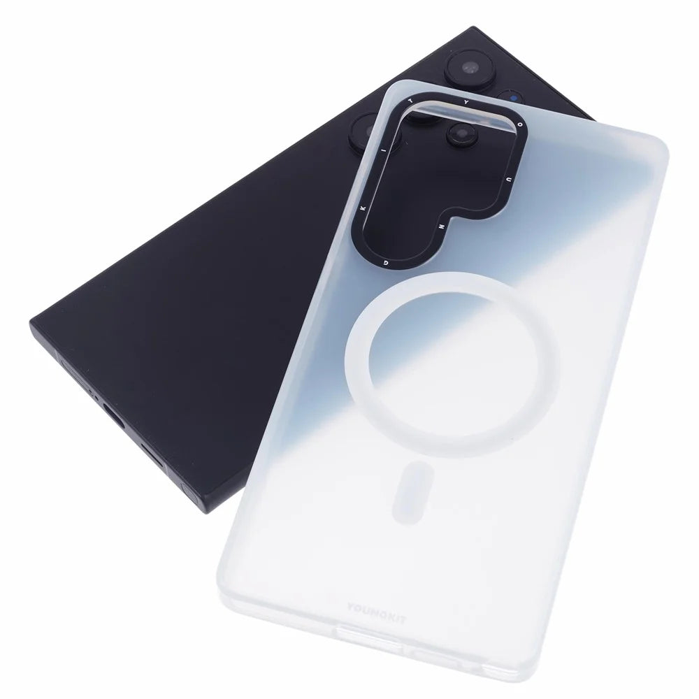 YOUNGKIT For Samsung Galaxy S25 Ultra Matte Magnetic Case PET TPU Shockproof Phone Cover - White - 4