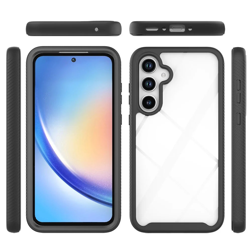 For Samsung Galaxy A36 5G / A56 5G Case PC+TPU Phone Clear Back Cover with PET Screen Film - Black - 2
