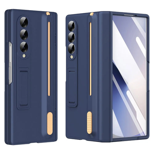 For Samsung Galaxy Z Fold5 5G Kickstand Phone Case with Tempered Glass Screen Protector and Stylus Pen - Sapphire - 1