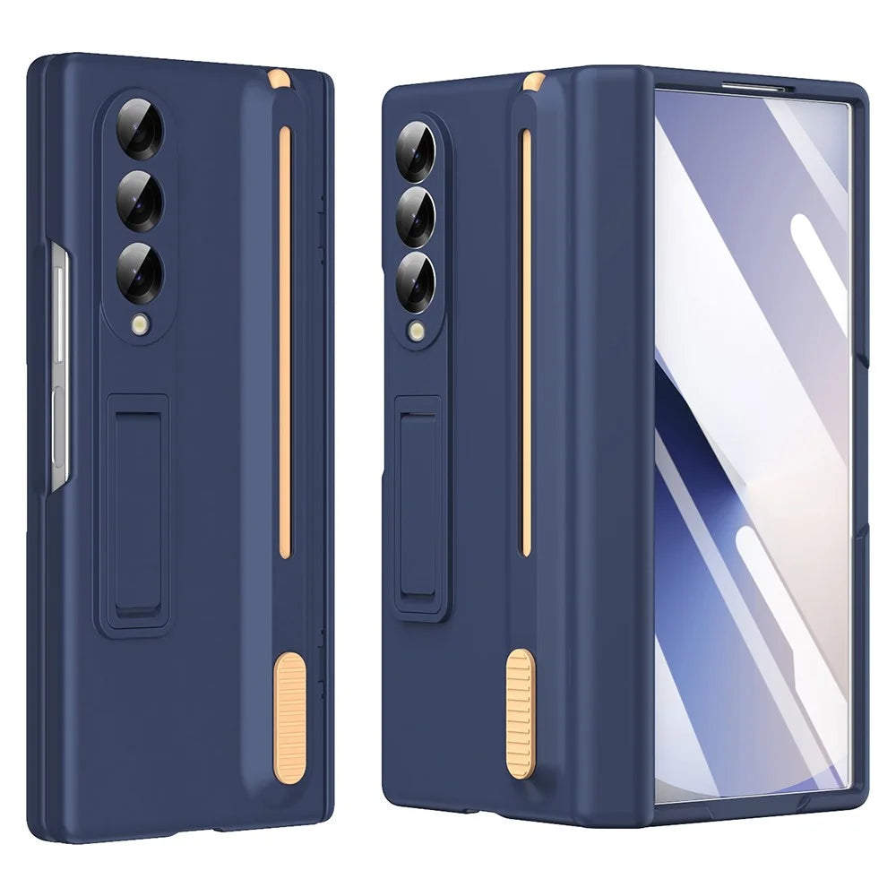 For Samsung Galaxy Z Fold6 5G Kickstand PC Phone Case with Tempered Glass Screen Protector and Stylus Pen - Sapphire - 1