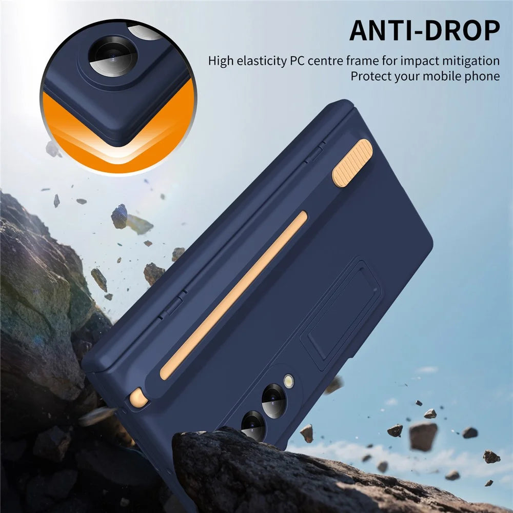 For Samsung Galaxy Z Fold6 5G Kickstand PC Phone Case with Tempered Glass Screen Protector and Stylus Pen - Sapphire - 7