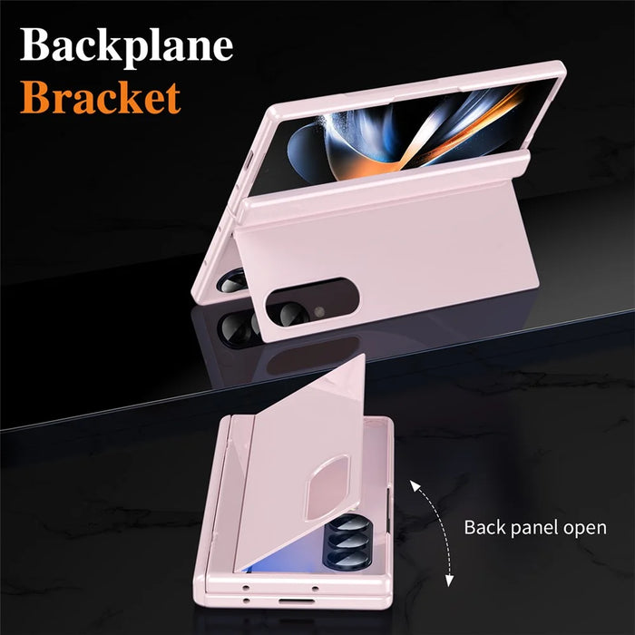 For Samsung Galaxy Z Fold3 5G PC Phone Case with Back Cover Kickstand and Tempered Glass Film - Pink - 3