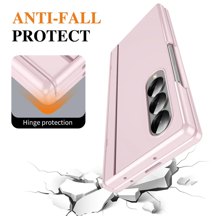 For Samsung Galaxy Z Fold3 5G PC Phone Case with Back Cover Kickstand and Tempered Glass Film - Pink - 4