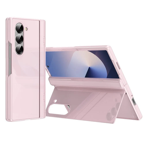 For Samsung Galaxy Z Fold5 5G PC Phone Case with Back Cover Kickstand and Tempered Glass Film - Pink - 1