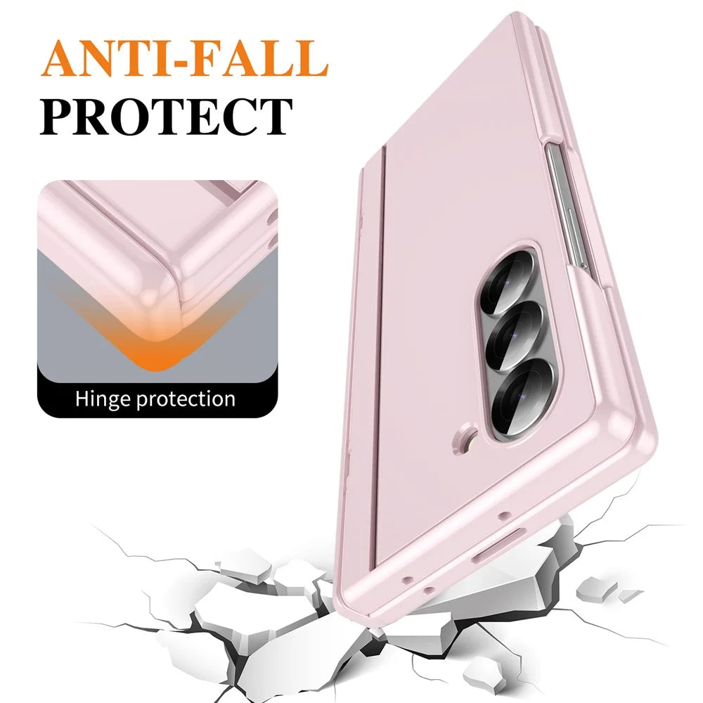 For Samsung Galaxy Z Fold5 5G PC Phone Case with Back Cover Kickstand and Tempered Glass Film - Pink - 4