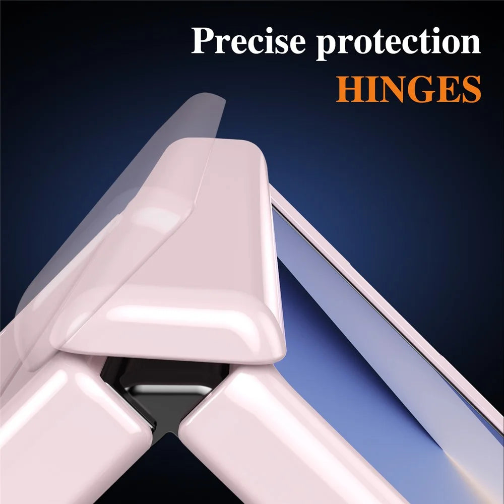 For Samsung Galaxy Z Fold5 5G PC Phone Case with Back Cover Kickstand and Tempered Glass Film - Pink - 7
