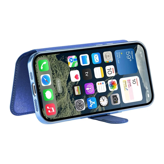 For iPhone 13 Pro Max Case Compatible with MagSafe Detachable Leather Phone Cover with Lens Film - Blue - 3