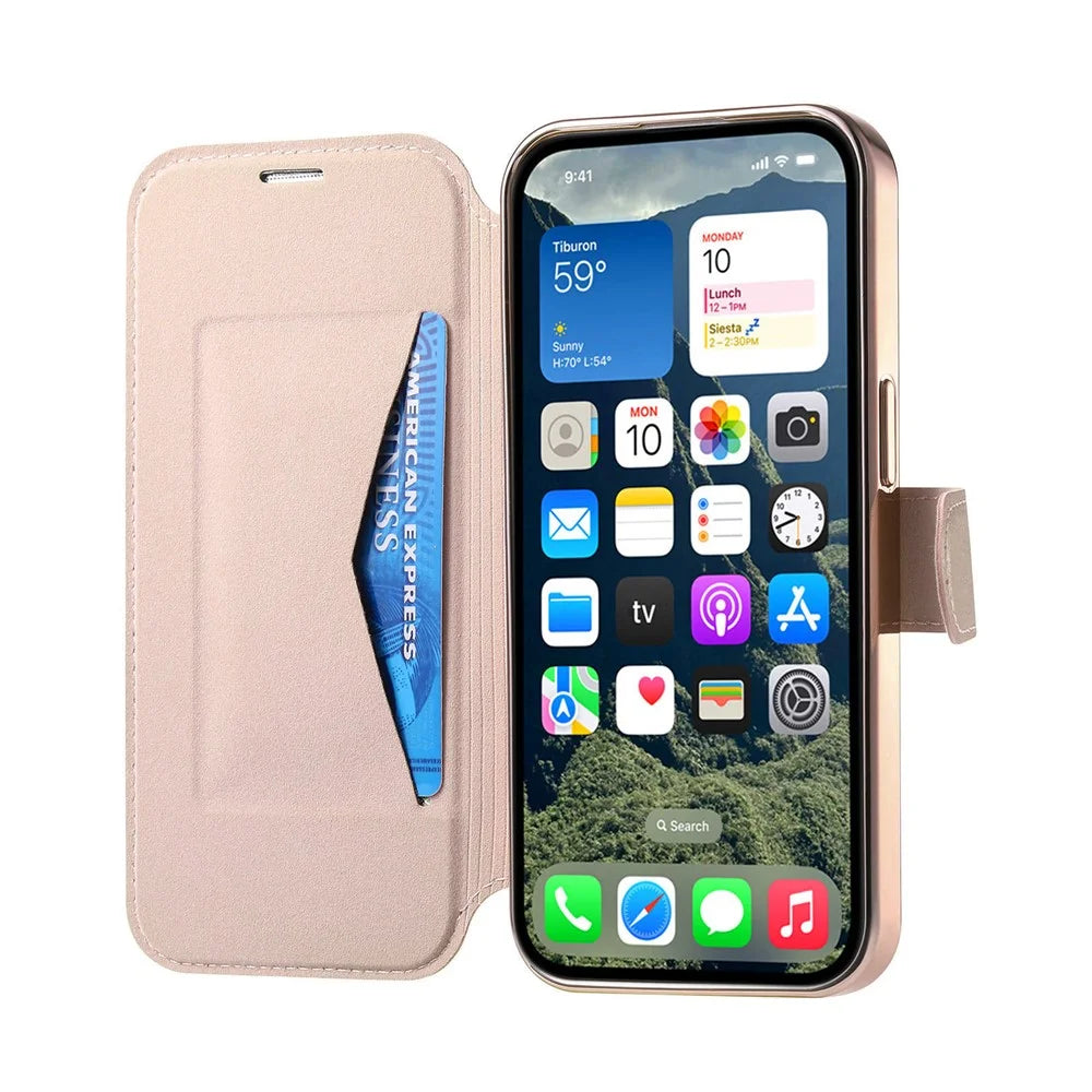 For iPhone 13 Pro Case Compatible with MagSafe Detachable Leather Phone Cover with Lens Film - Rose Gold - 2