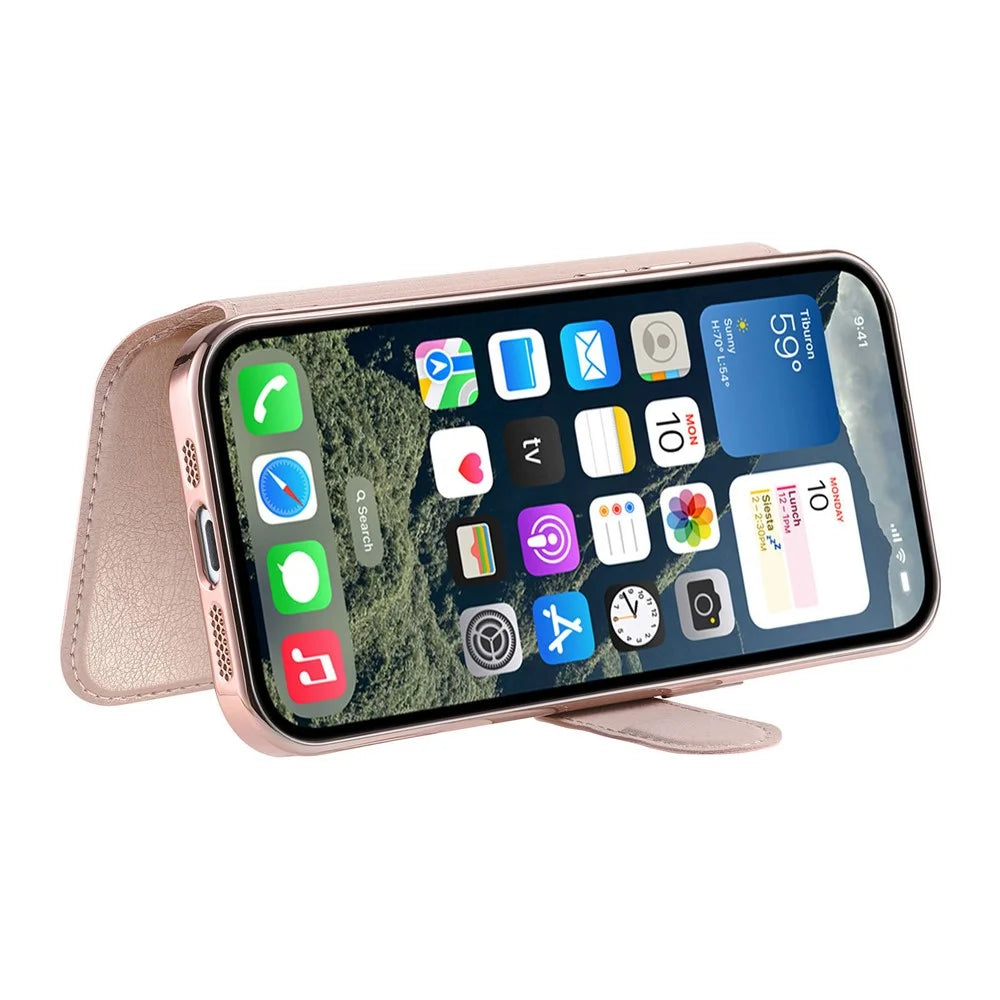 For iPhone 13 Pro Case Compatible with MagSafe Detachable Leather Phone Cover with Lens Film - Rose Gold - 3