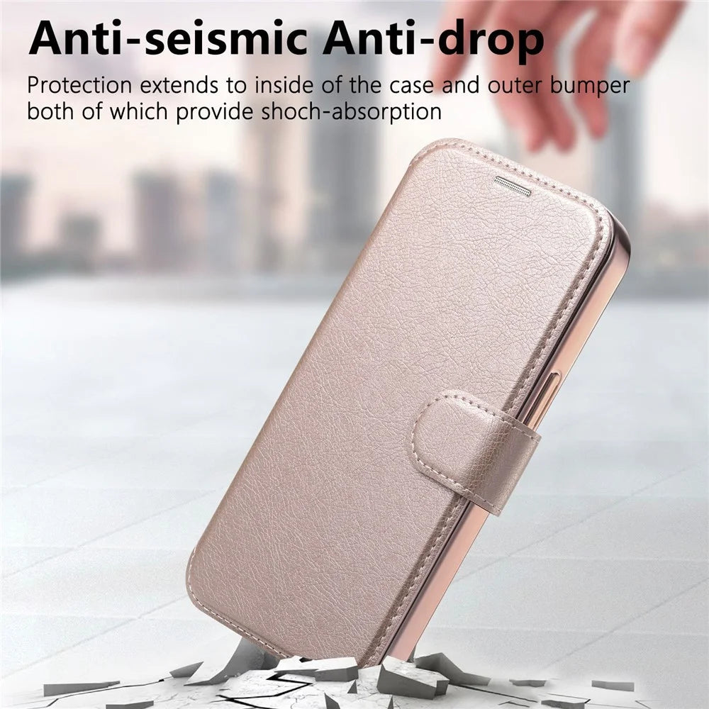 For iPhone 13 Pro Case Compatible with MagSafe Detachable Leather Phone Cover with Lens Film - Rose Gold - 6