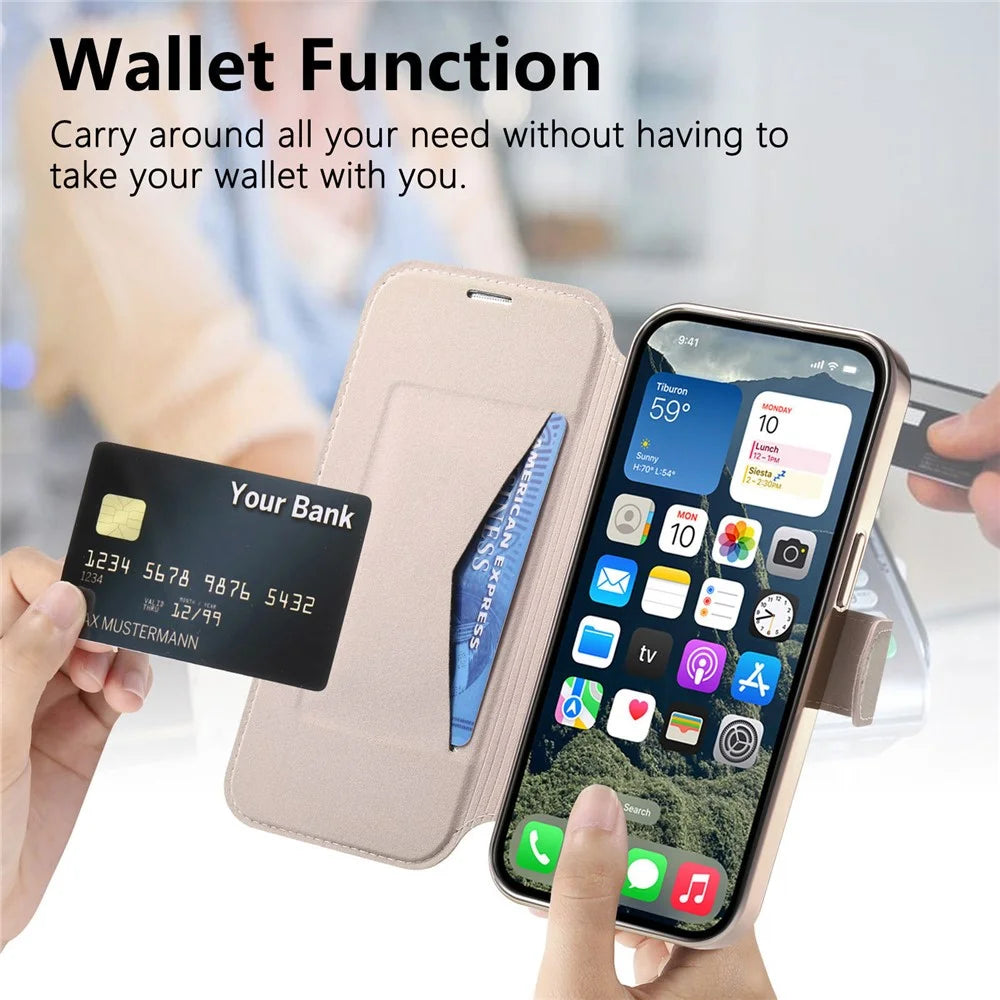 For iPhone 13 Pro Case Compatible with MagSafe Detachable Leather Phone Cover with Lens Film - Rose Gold - 7