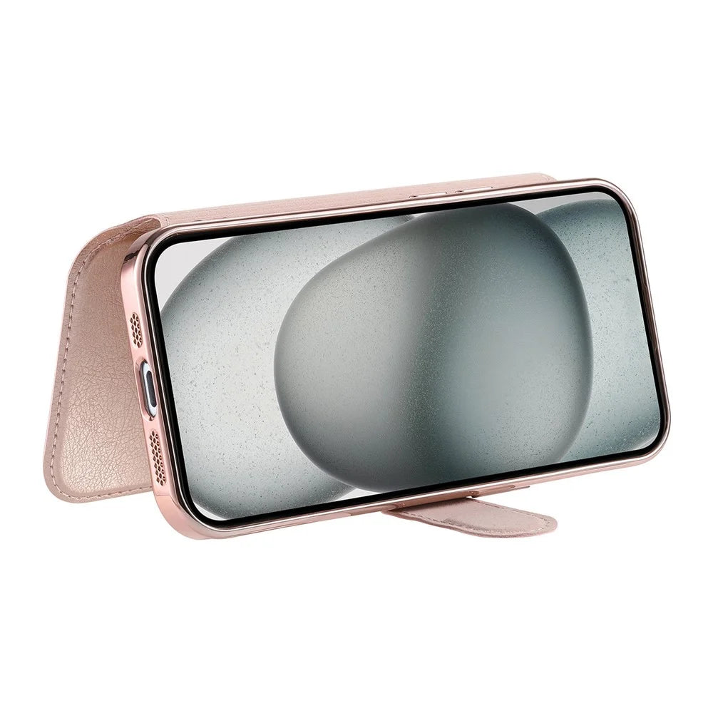 For iPhone 13 Case Compatible with MagSafe Detachable Leather Phone Cover with Lens Film - Rose Gold - 3
