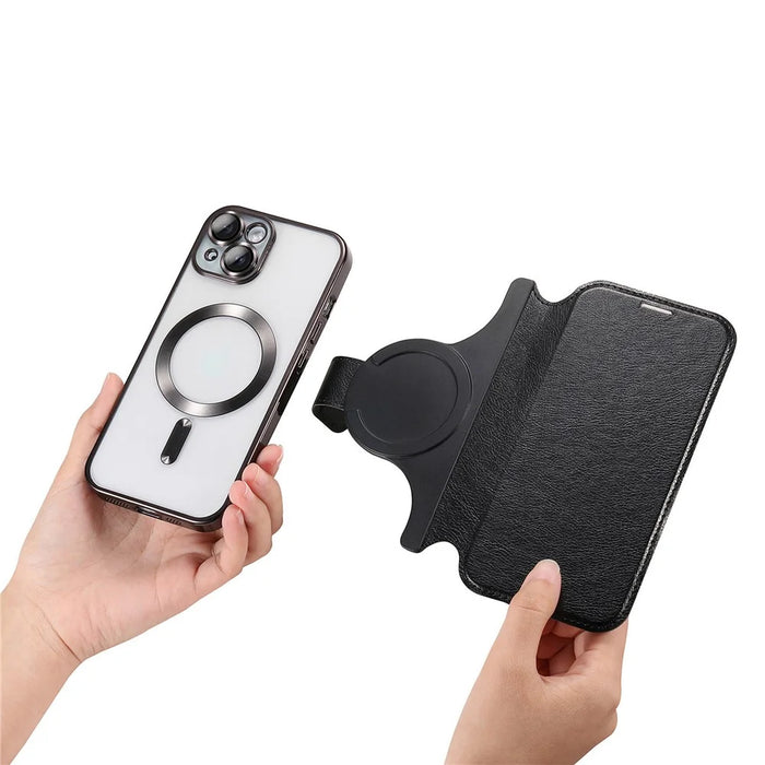 For iPhone 14 Plus Case Compatible with MagSafe Detachable Leather Phone Cover with Lens Film - Black - 6