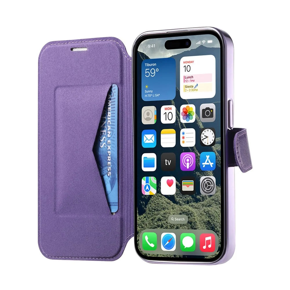 For iPhone 14 Pro Case Compatible with MagSafe Detachable Leather Phone Cover with Lens Film - Light Purple - 2