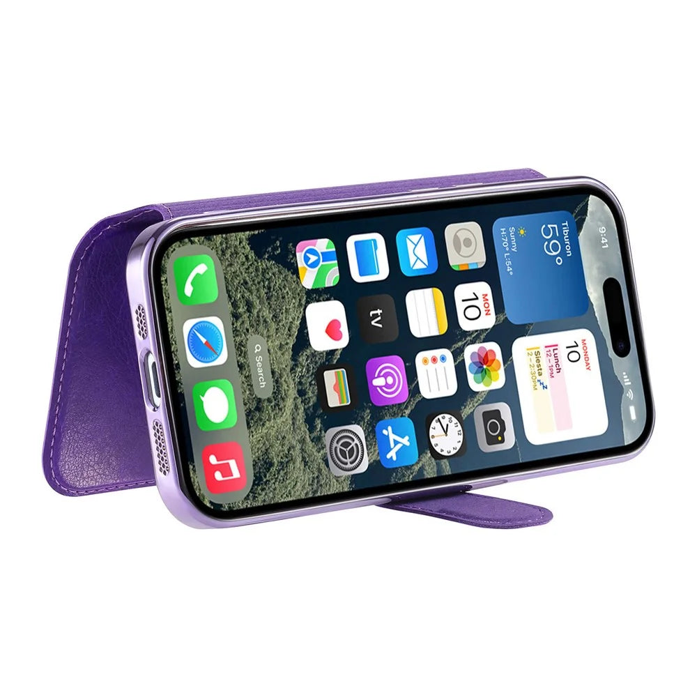 For iPhone 14 Pro Case Compatible with MagSafe Detachable Leather Phone Cover with Lens Film - Light Purple - 3