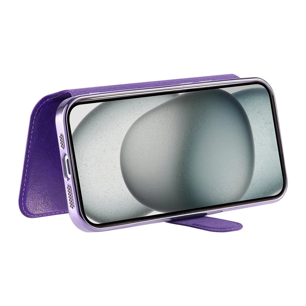 For iPhone 14 Case Compatible with MagSafe Detachable Leather Phone Cover with Lens Film - Light Purple - 3