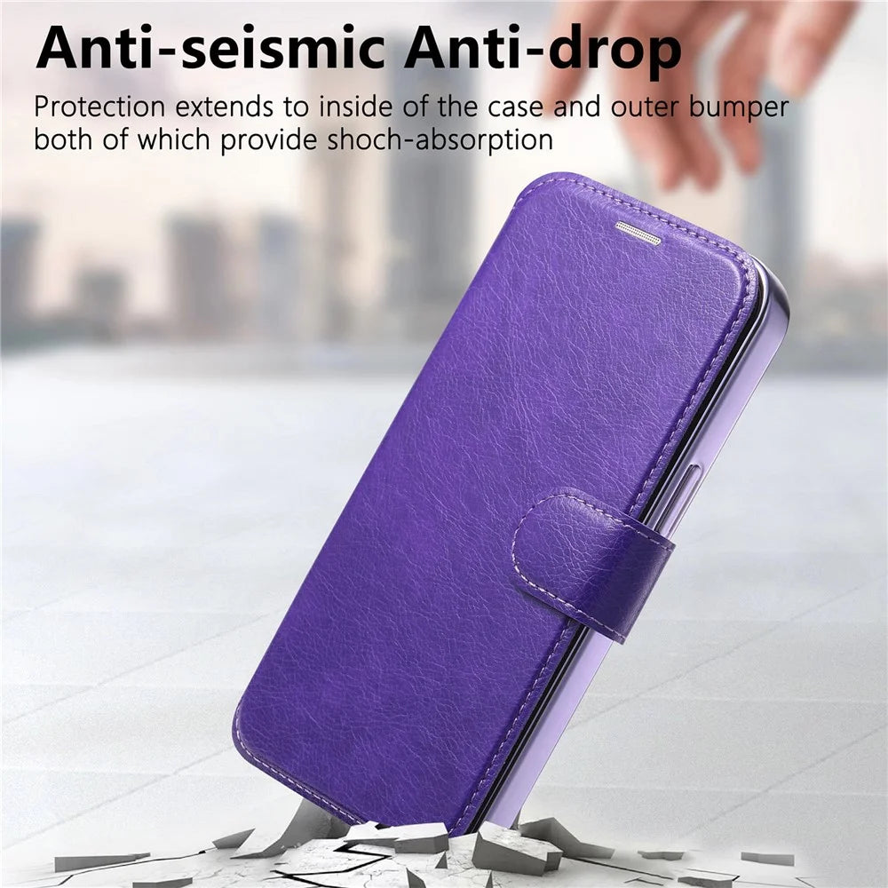 For iPhone 14 Case Compatible with MagSafe Detachable Leather Phone Cover with Lens Film - Light Purple - 7