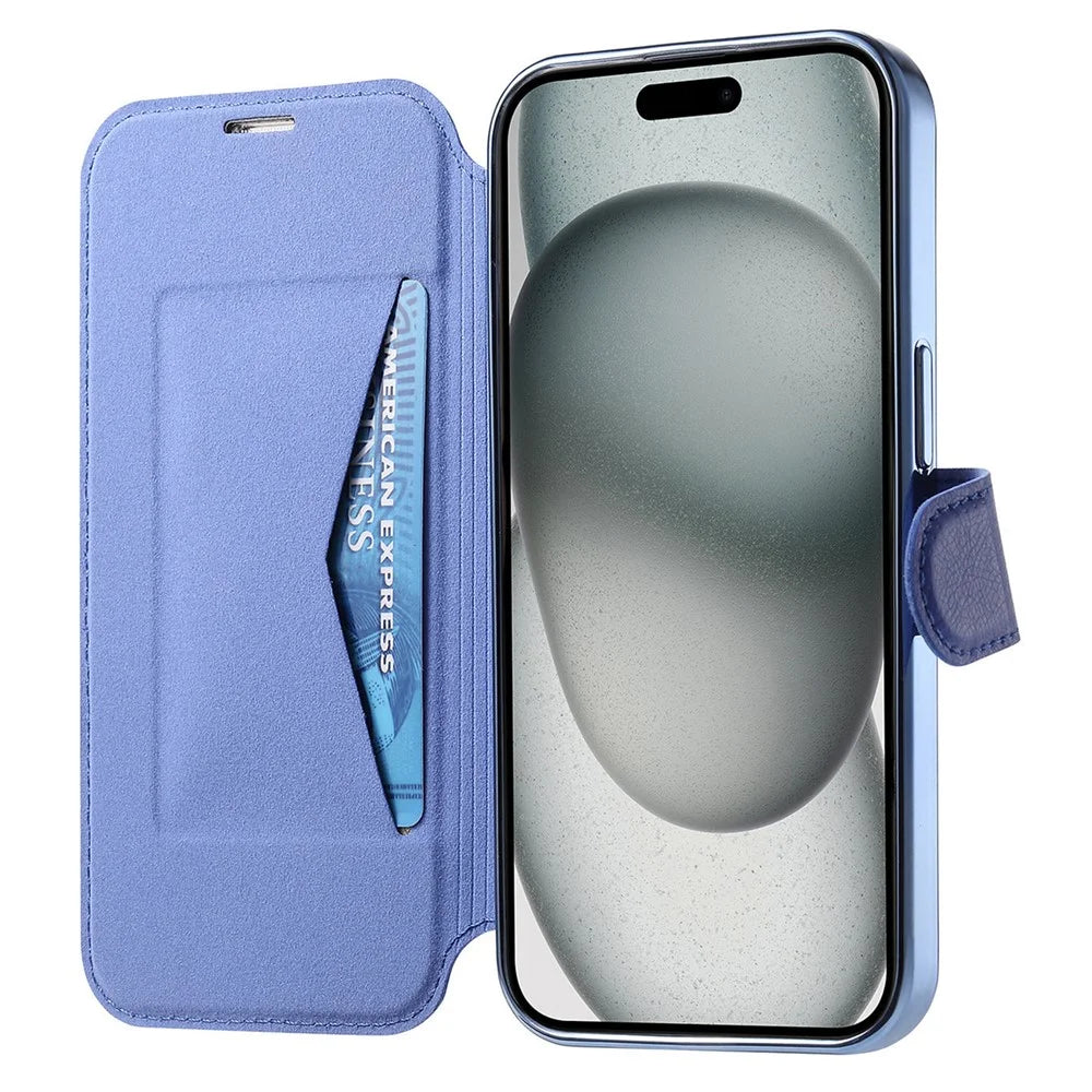 For iPhone 15 Plus Case Compatible with MagSafe Detachable Leather Phone Cover with Lens Film - Blue - 2