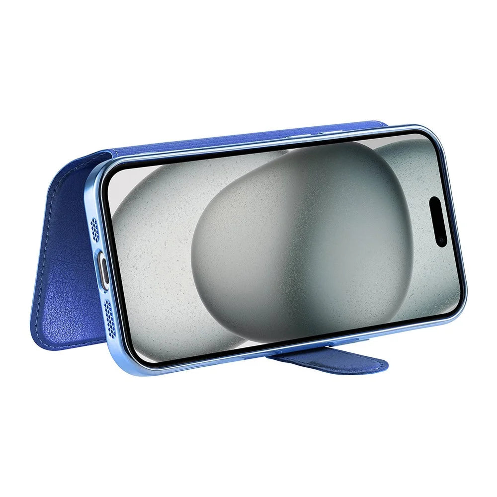 For iPhone 15 Plus Case Compatible with MagSafe Detachable Leather Phone Cover with Lens Film - Blue - 3