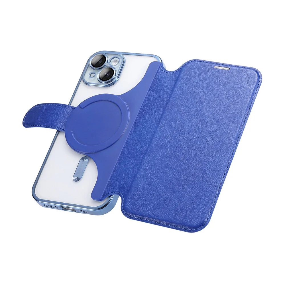 For iPhone 15 Plus Case Compatible with MagSafe Detachable Leather Phone Cover with Lens Film - Blue - 5