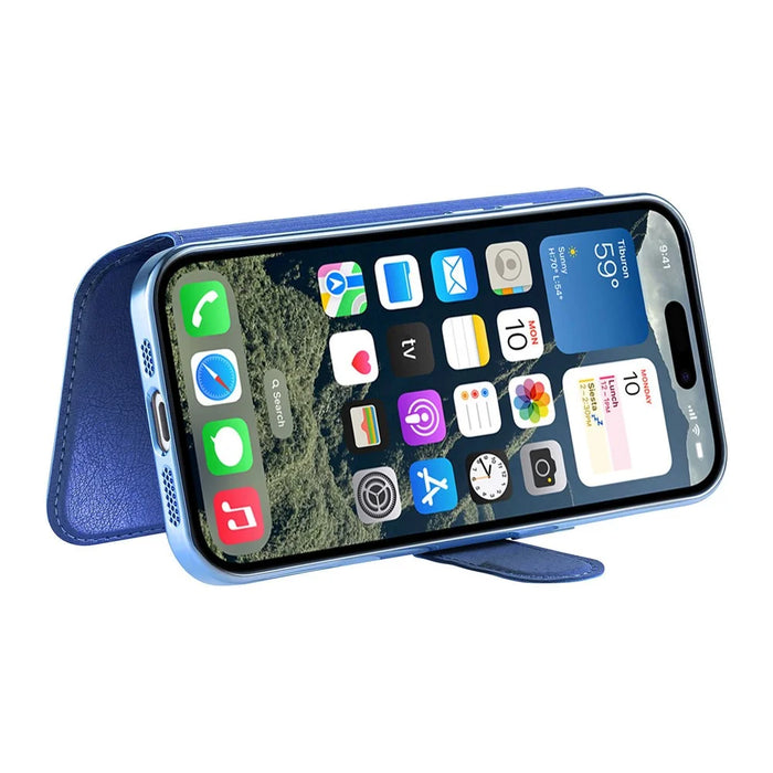 For iPhone 15 Pro Max Case Compatible with MagSafe Detachable Leather Phone Cover with Lens Film - Blue - 3