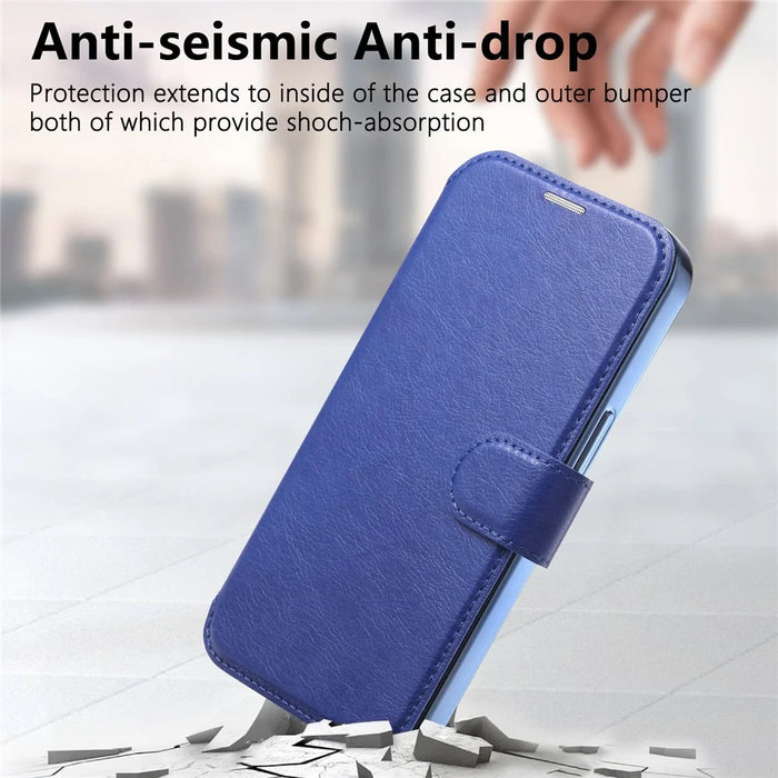 For iPhone 15 Pro Max Case Compatible with MagSafe Detachable Leather Phone Cover with Lens Film - Blue - 6