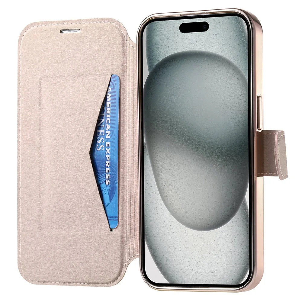 For iPhone 15 Case Compatible with MagSafe Detachable Leather Phone Cover with Lens Film - Rose Gold - 2