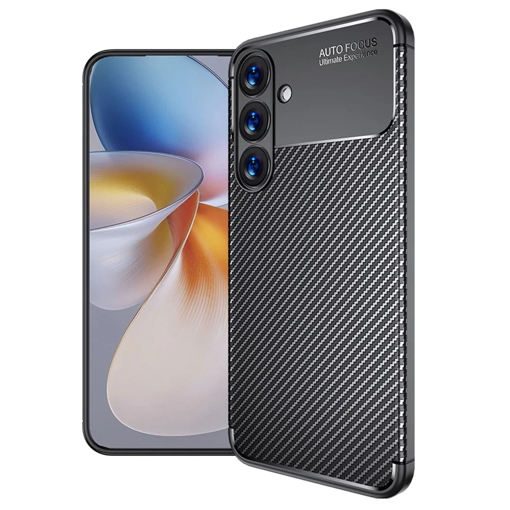 For Samsung Galaxy S25+ Case Carbon Fiber Texture TPU Phone Cover Heat Dissipation - 1