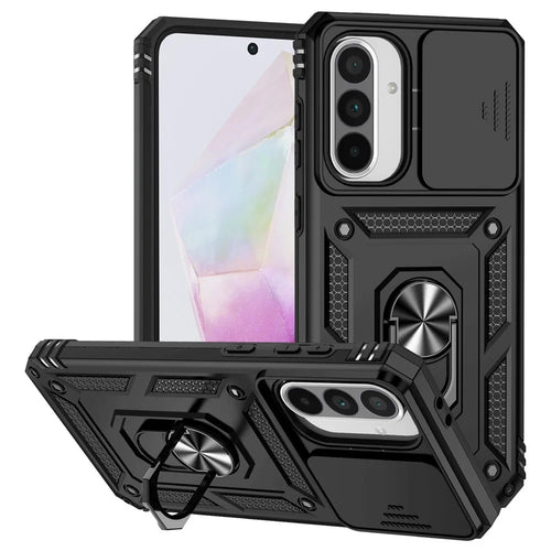 For Samsung Galaxy A36 5G / A56 5G Case PC + TPU Phone Cover with Lens Protection Kickstand - Black - 1