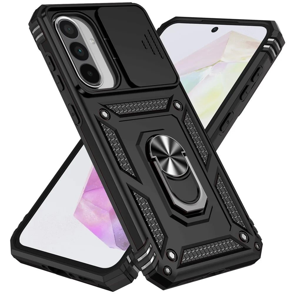 For Samsung Galaxy A36 5G / A56 5G Case PC + TPU Phone Cover with Lens Protection Kickstand - Black - 2