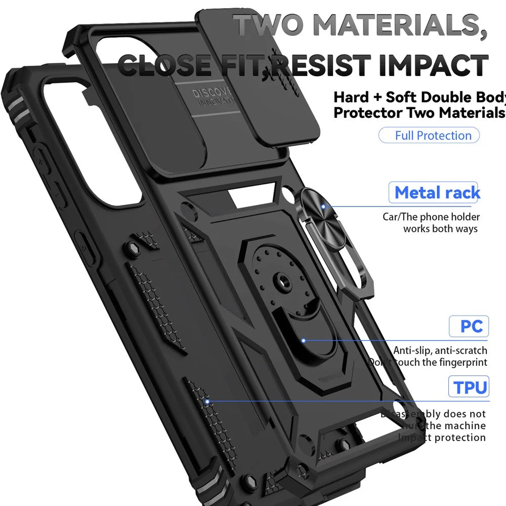 For Samsung Galaxy A36 5G / A56 5G Case PC + TPU Phone Cover with Lens Protection Kickstand - Black - 6
