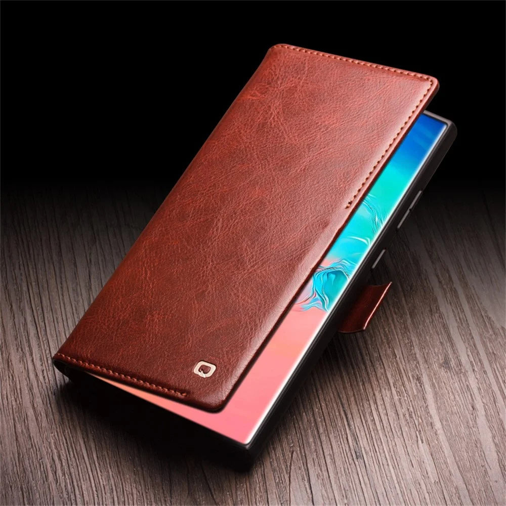 QIALINO For Samsung Galaxy S25 Ultra Case Genuine Cow Leather Wallet Phone Cover with Magnetic Closure - Black - 7
