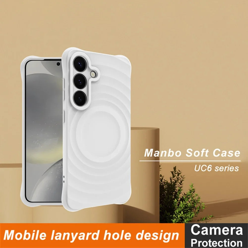 IMAK UC-6 Series for Samsung Galaxy S25 Case Water Drop Texture Anti-Skid Matte TPU Cover - Matte White - 2
